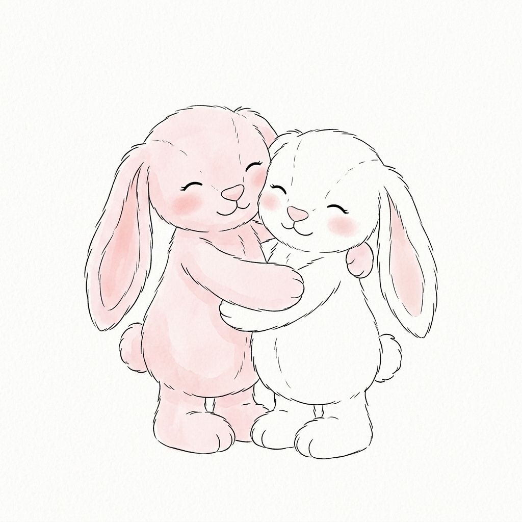 Two cute bunnies hugging